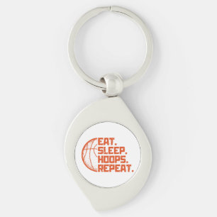 Eat Sleep Hoops Repeat Basketball Funny Quotes Keychain