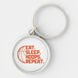 Eat Sleep Hoops Repeat Basketball Funny Quotes Keychain