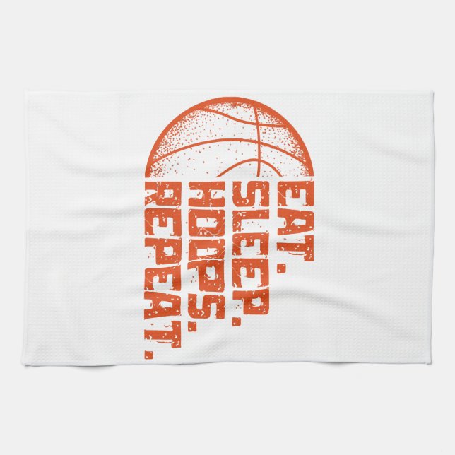 Eat Sleep Hoops Repeat Basketball Funny Quotes  Kitchen Towel (Horizontal)