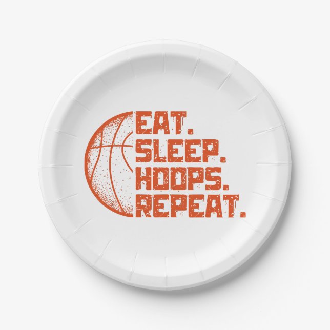 Eat Sleep Hoops Repeat Basketball Funny Quotes  Paper Plates (Front)