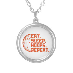 Eat Sleep Hoops Repeat Basketball Funny Quotes  Silver Plated Necklace