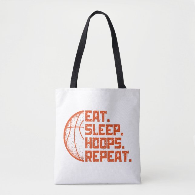 Eat Sleep Hoops Repeat Basketball Funny Quotes  Tote Bag (Front)