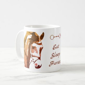 Eat Sleep Horses with Brown Horse and Snaffle Bit Coffee Mug