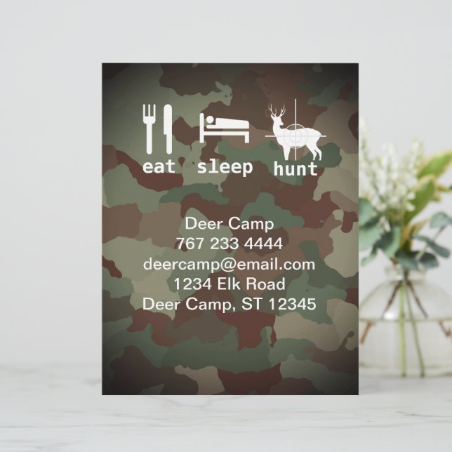 Eat Sleep Hunt Hunting Camouflage Invitations Letterhead (Standing Front)