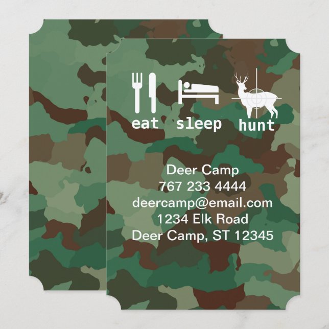 Eat Sleep Hunt Hunting Camouflage  Stationery Invitation (Front/Back)