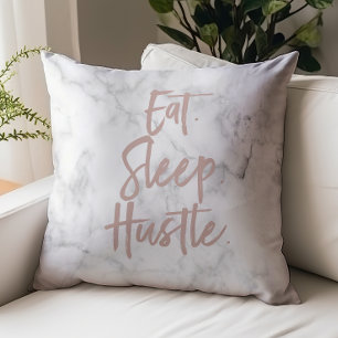 Eat. Sleep. Hustle. Marble Rose Gold Motivational Throw Pillow