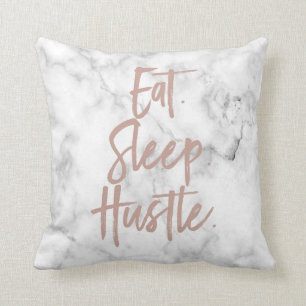 Eat. Sleep. Hustle. Marble Rose Gold Motivational Throw Pillow