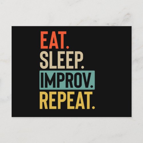 Eat Sleep improv Repeat retro vintage colors Postcard