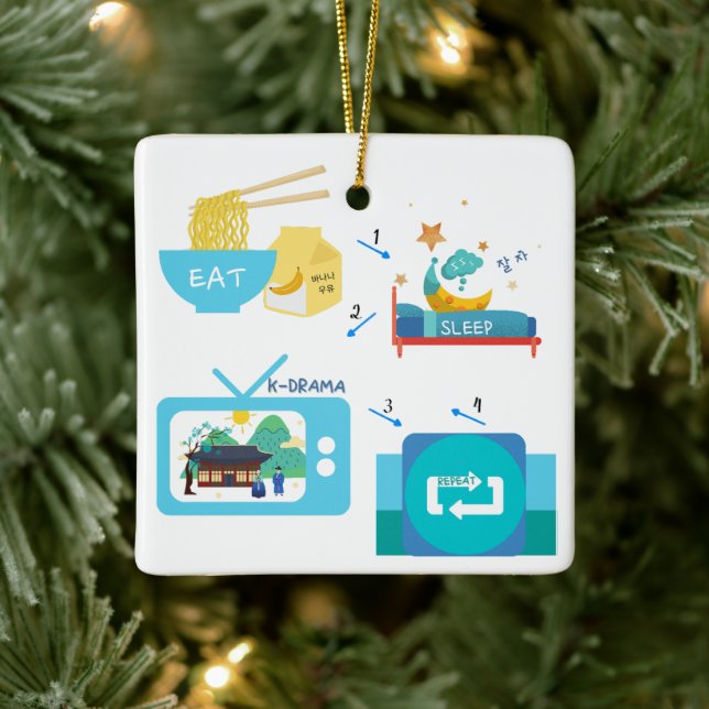 Eat Sleep K-Drama & Repeat (Personalize It) Cerami Ceramic Ornament (Tree)