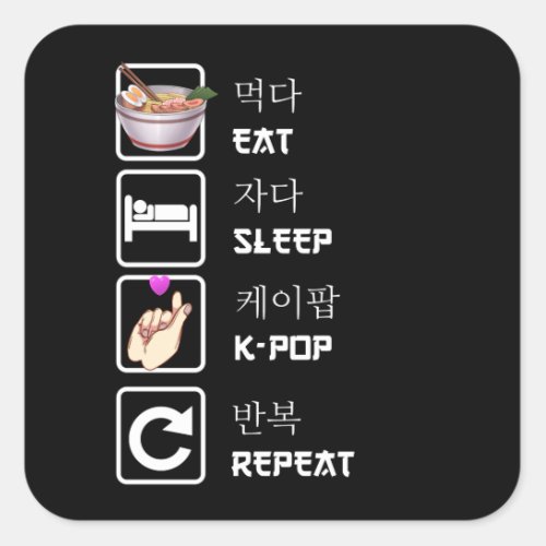 Eat Sleep K_Pop Repeat Music Kpop Fan Square Sticker