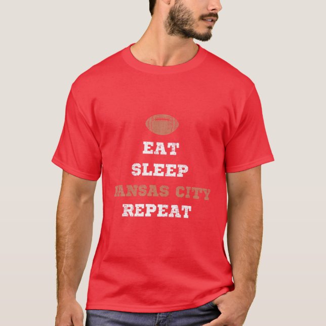 Eat Sleep Kansas City Repeat KC Two Time Football T-Shirt (Front)