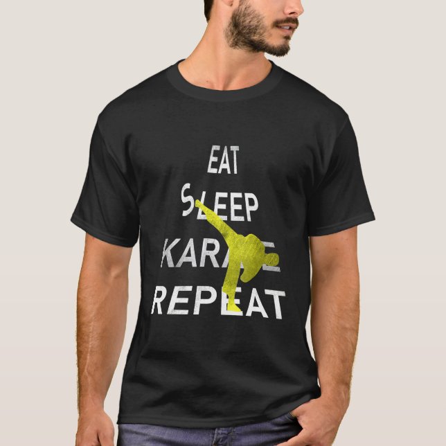 Eat Sleep Karate Repeat Funny Karate Quote Graphic T-Shirt (Front)