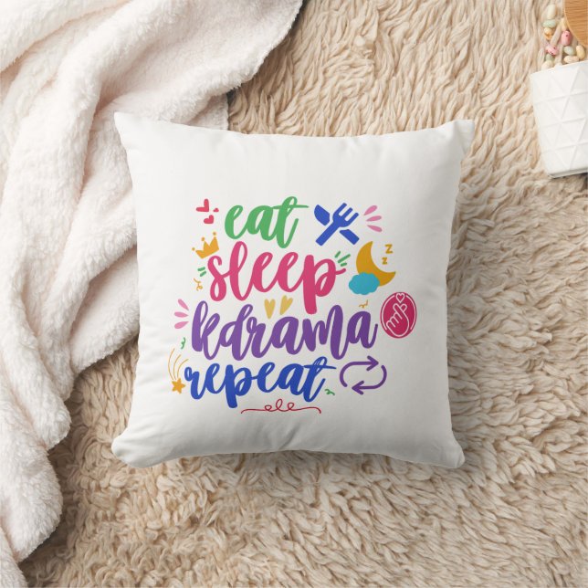Eat Sleep Kdrama Repeat - Funny Kdrama Throw Pillow (Blanket)