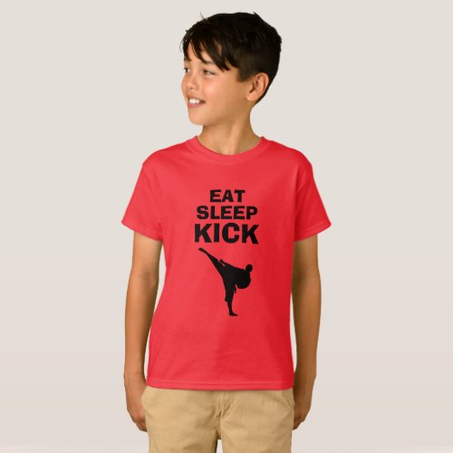 Eat Sleep Kick karate martial arts tshirt for kids