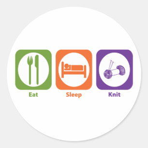 Eat Sleep Knit Classic Round Sticker