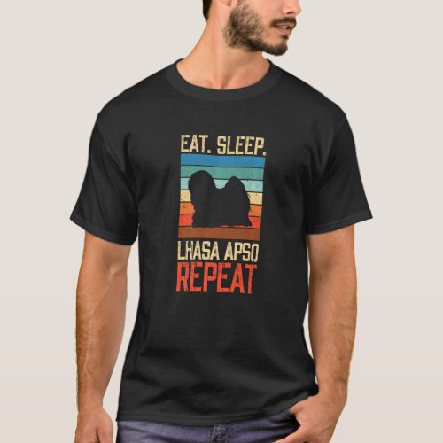Eat Sleep Lhasa Apso Repeat Vintage Dog Dogs Paw P T_Shirt