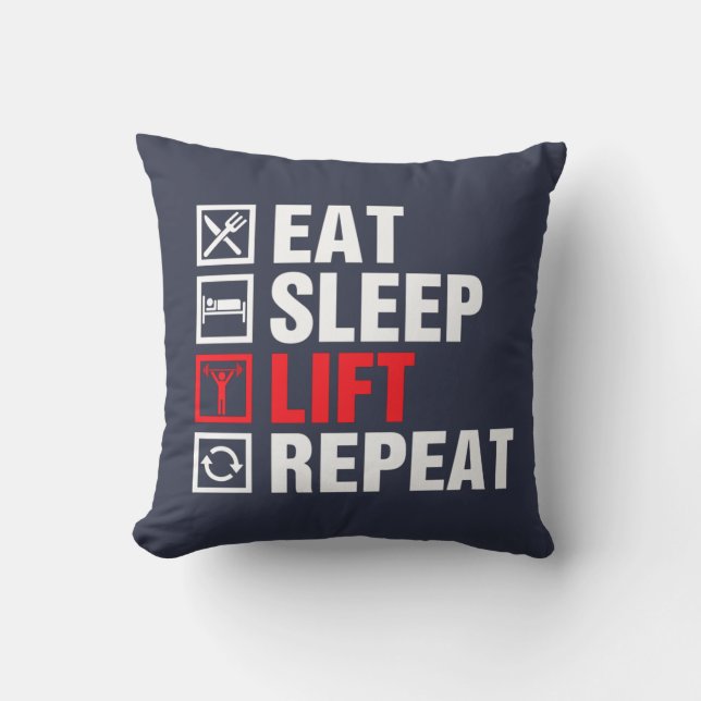 Eat Sleep Lift Repeat Throw Pillow (Front)