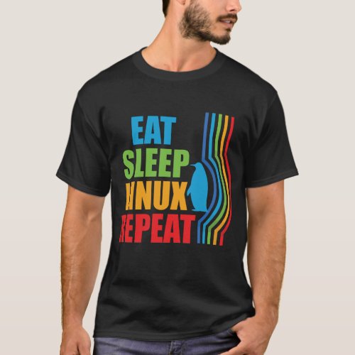 Eat Sleep Linux Repeat Retro Penguin Nerd Geek T_Shirt