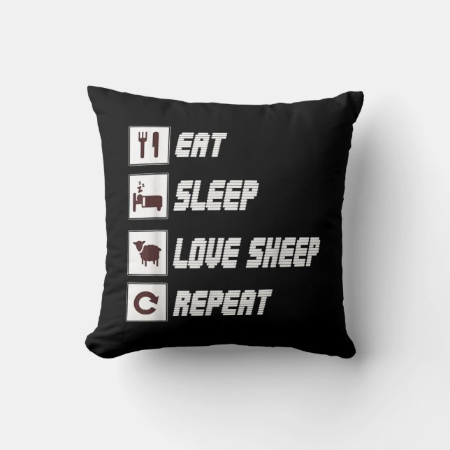 Eat sleep love sheep repeat | Funny Quotes Gift Throw Pillow (Front)