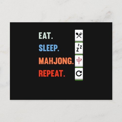 Eat Sleep Mahjong Repeat Mahjong Game Player Games Announcement Postcard