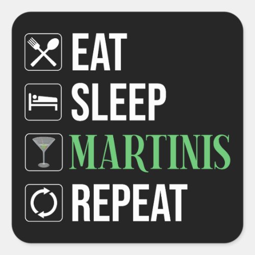 Eat. Sleep. Martinis. Repeat. Square Sticker