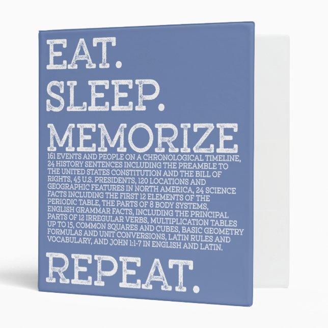 Eat Sleep Memorize Repeat Memory Master 3 Ring Binder (Front/Inside)