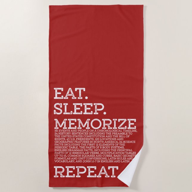 Eat Sleep Memorize Repeat Memory Master Beach Towel (Front)
