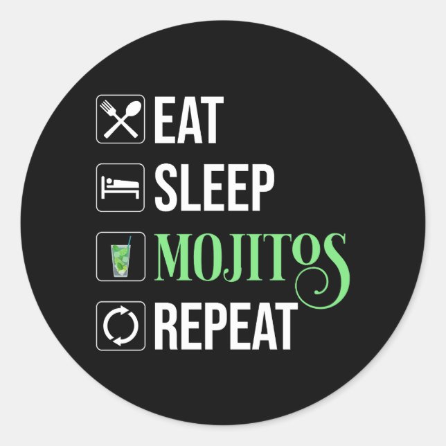 Eat Sleep Mojitos Repeat Classic Round Sticker (Front)
