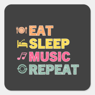 EAT SLEEP MUSIC REPEAT cute retro music lover's Square Sticker