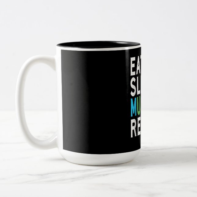Eat Sleep Musicals Repeat, Broadway Acting Gifts Two-Tone Coffee Mug (Left)