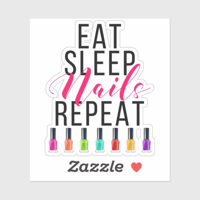 Eat Sleep Nails Repeat Bright Rainbow Nail Polish Sticker (Sheet)