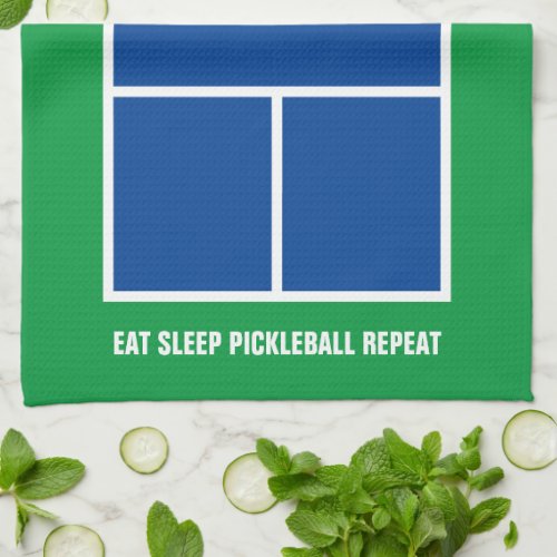 Eat sleep pickleball repeat funny blue green court kitchen towel