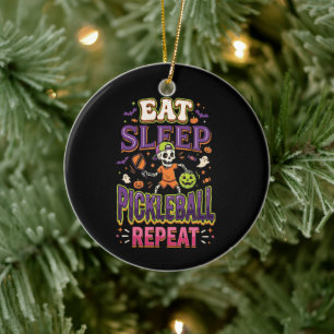 Eat Sleep Pickleball Repeat Pickleball Ceramic Ornament