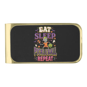 Eat Sleep Pickleball Repeat Pickleball Gold Finish Money Clip