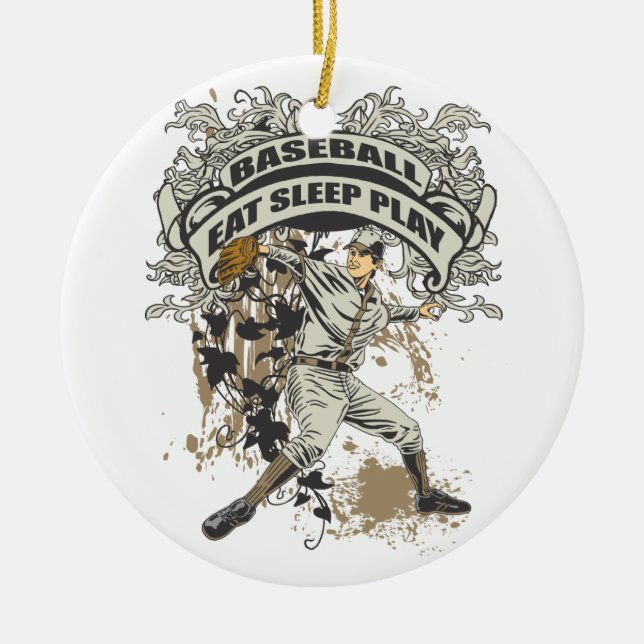 Eat, Sleep, Play Baseball Ceramic Ornament (Front)