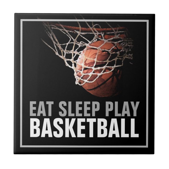Eat Sleep Play Basketball Artwork Motivational Ceramic Tile (Front)