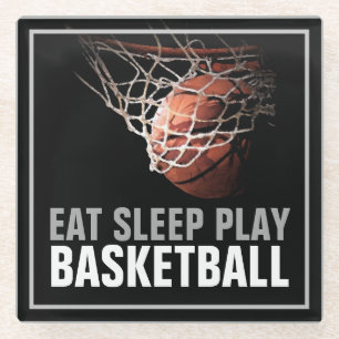 Eat Sleep Play Basketball Artwork Motivational Glass Coaster