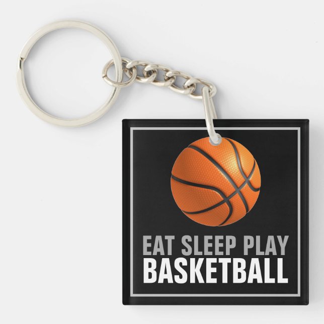 Eat Sleep Play Basketball Artwork Motivational Keychain (Front)