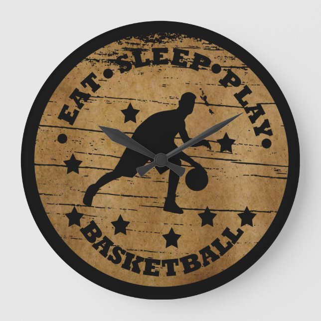 Eat sleep play basketball large clock (Front)
