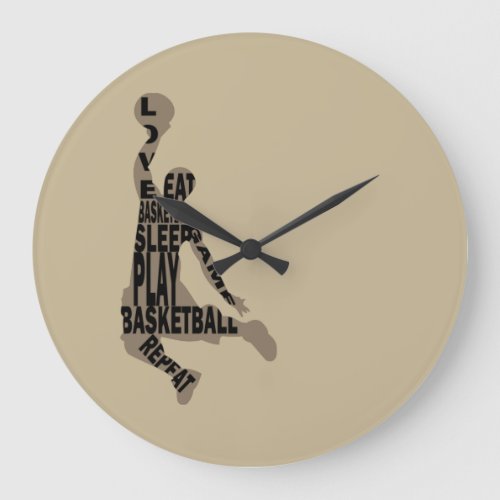 eat sleep play basketball large clock