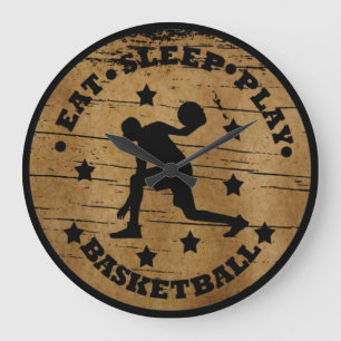 Eat sleep play basketball large clock