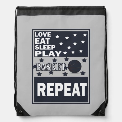 eat sleep play basketball repeat drawstring bag