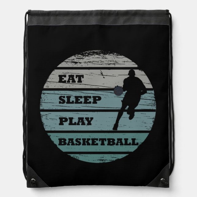 Eat sleep play basketball retro player drawstring bag (Front)