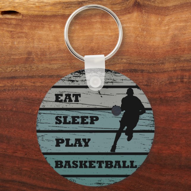 Eat sleep play basketball retro player keychain (Back)