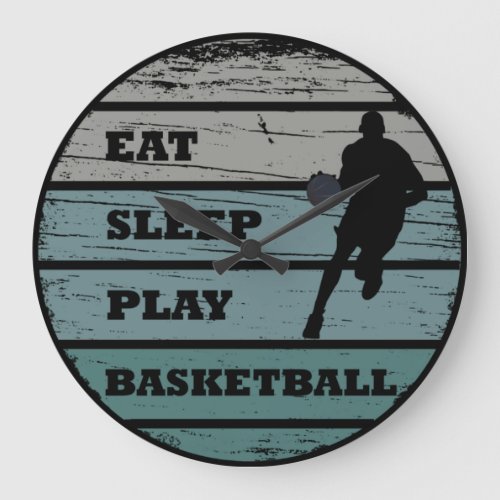 Eat sleep play basketball retro player large clock