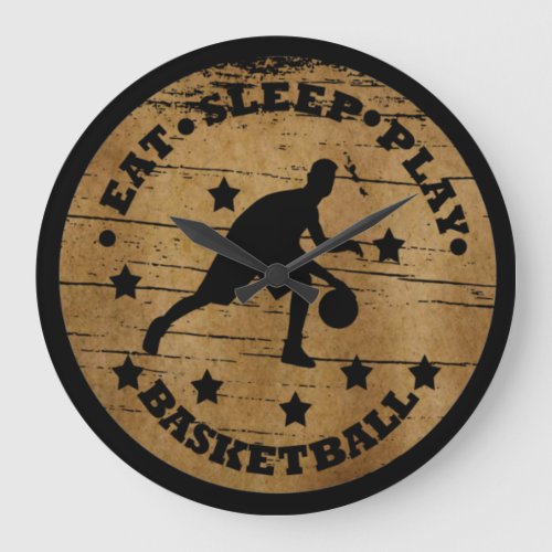Eat sleep play basketball retro player large clock