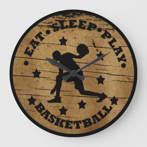 Eat sleep play basketball retro player large clock