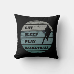 Eat sleep play basketball retro player throw pillow