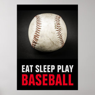 Eat Sleep Play Black & White Baseball Motivational Poster