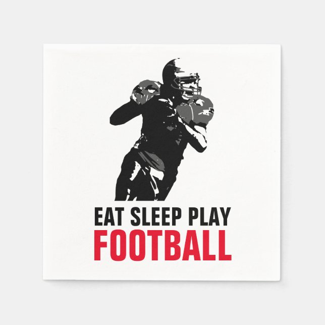 Eat Sleep Play Black & White Football Pop Art Napkins (Front)